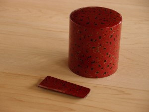 津軽塗 唐塗 金属茶筒・茶さじ