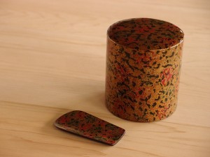 津軽塗 唐塗 金属茶筒・茶さじ