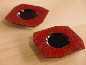 津軽塗 唐塗 隅切茶托