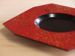 津軽塗 紅華塗 隅切茶托
