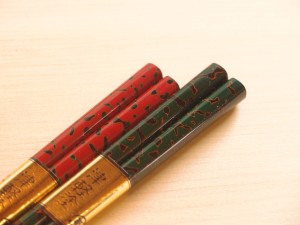 津軽塗 夫婦箸 唐塗 緑・赤