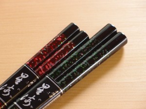星海 津軽塗 すべらない箸 夫婦箸 透緑・透赤