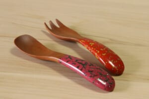 【幼児スプーン・フォーク】変わり塗 [スプーン]ぴんく・[フォーク]おれんじ